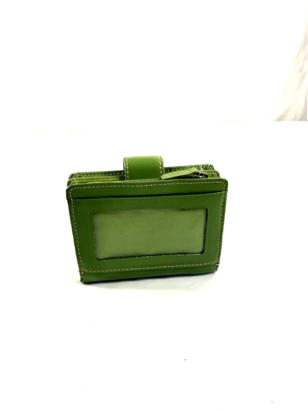 Buxton Green Leather Card Holder Wallet 3 id windows credit card and zip pocket